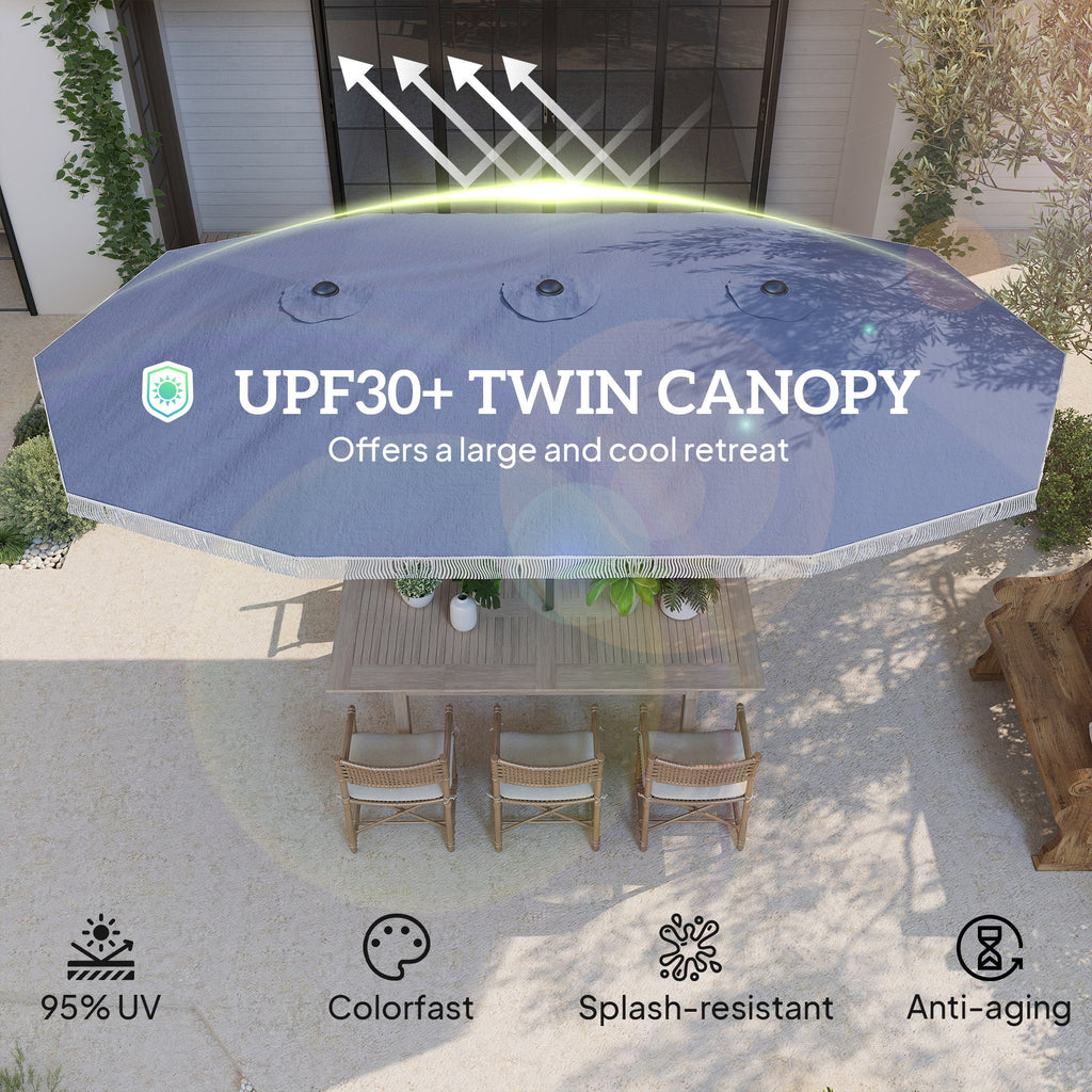 Oversized Fringe Trim Patio Umbrella with Crank Handle