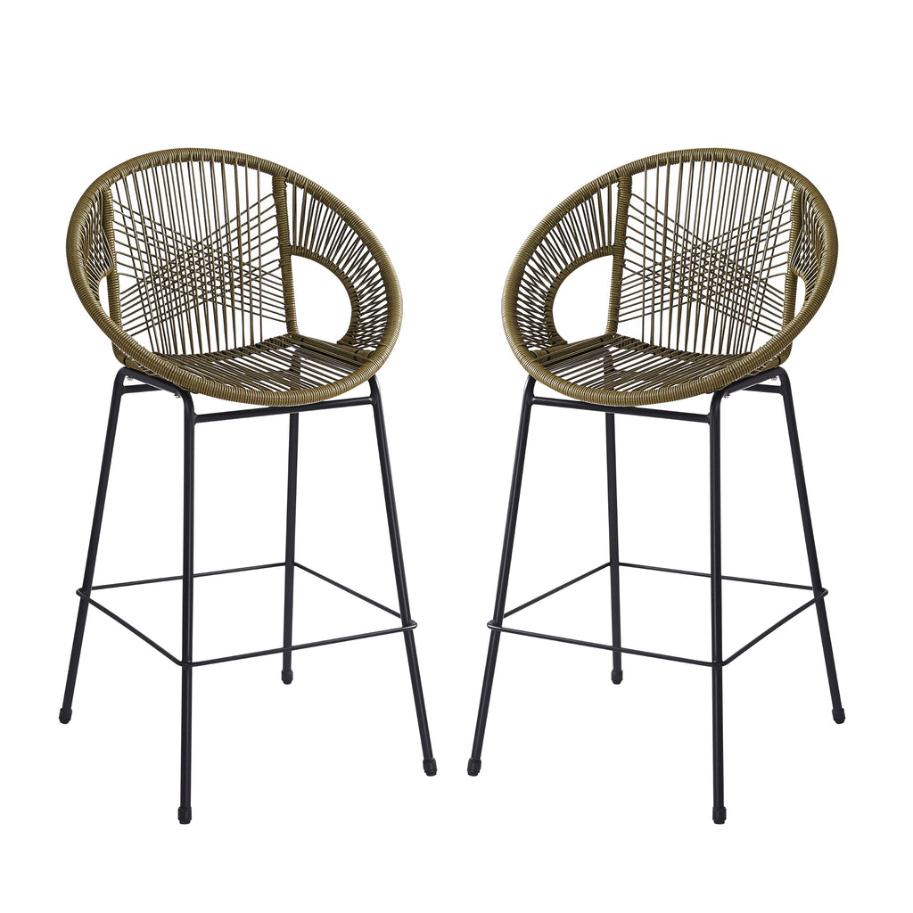 Entwined Outdoor Bar Stool with Ergonomic Design and Footrest, Set of 2