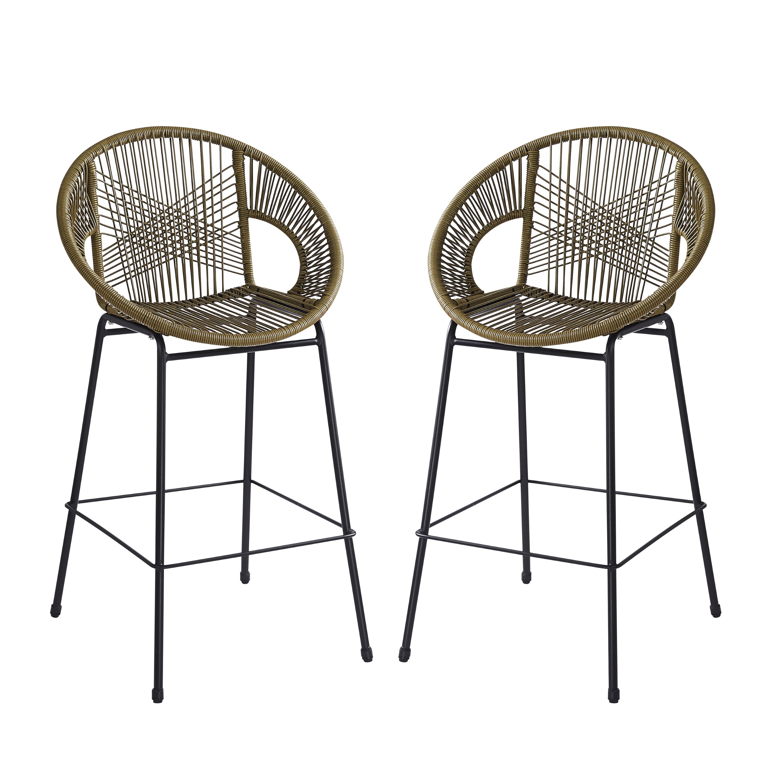 Entwined Outdoor Bar Stool with Ergonomic Design and Footrest, Set of 2