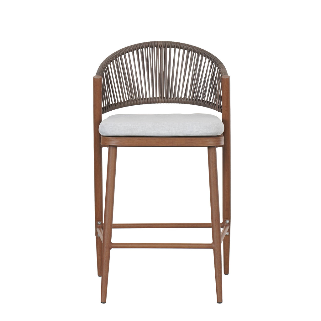 Outdoor Metal Frame Stools with Scallop-Shaped Backrest & Water-Resistant Cushions, Set of 2