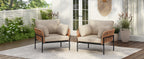 Brisa Outdoor Modern Iron Lounge Chair with Rope Weave