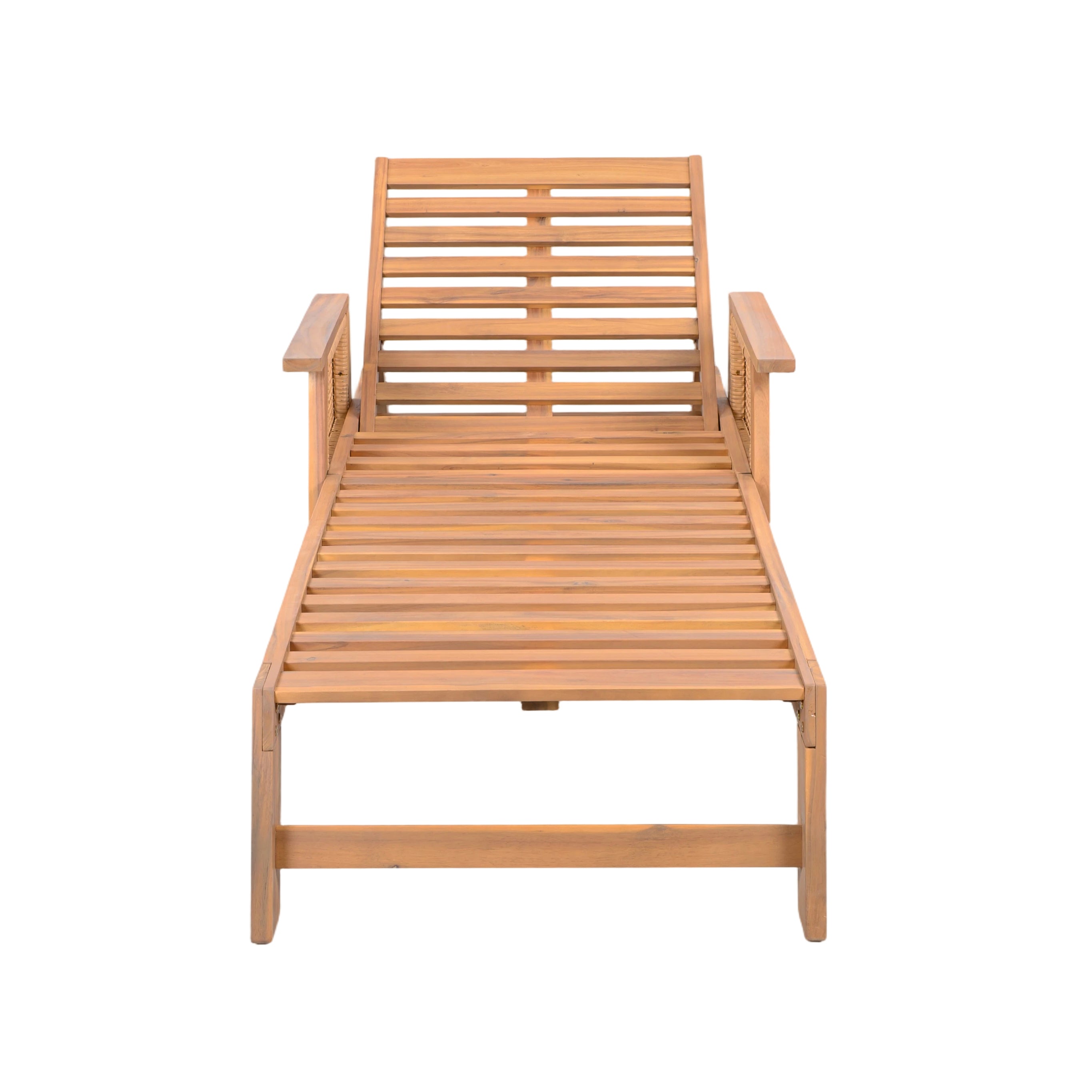 Retro Acacia Wood Outdoor Sunlounge with Wheels & 3-Position Backrest