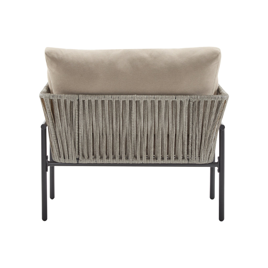 Brisa Outdoor Modern Iron Lounge Chair with Rope Weave