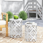 Refinery 2-Piece Outdoor End Table Set with Floral Patten and Iron Cut Design