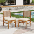 Monica Outdoor Wood and Wicker Woven Dining Chair with Cushions, Set of 2