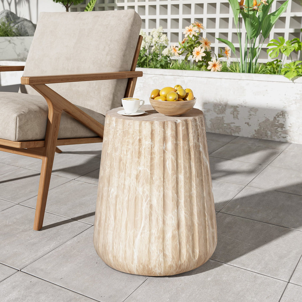 Outdoor Cleme Carved Side Table