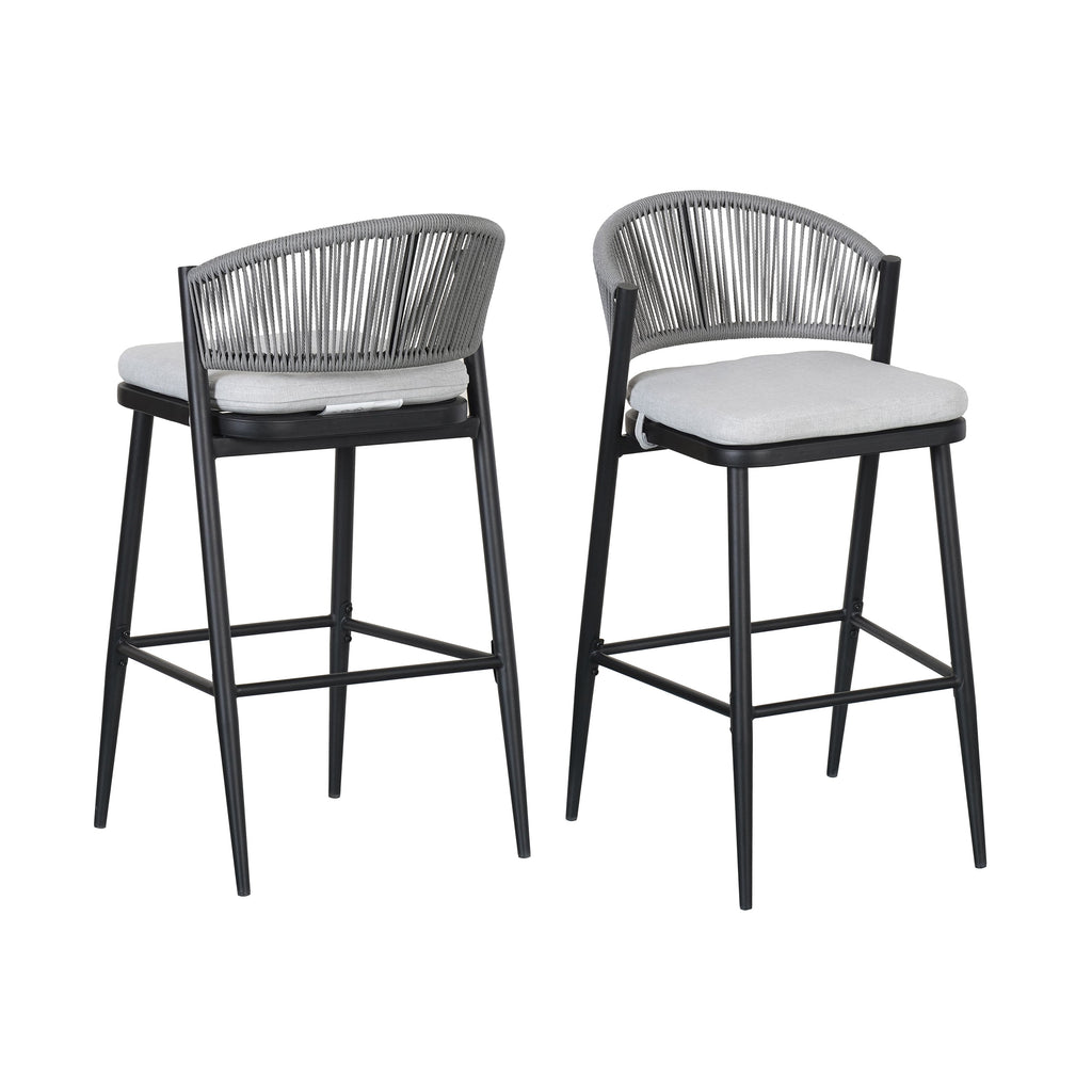 Outdoor Metal Frame Stools with Scallop-Shaped Backrest & Water-Resistant Cushions, Set of 2