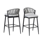 Outdoor Metal Frame Stools with Scallop-Shaped Backrest & Water-Resistant Cushions, Set of 2