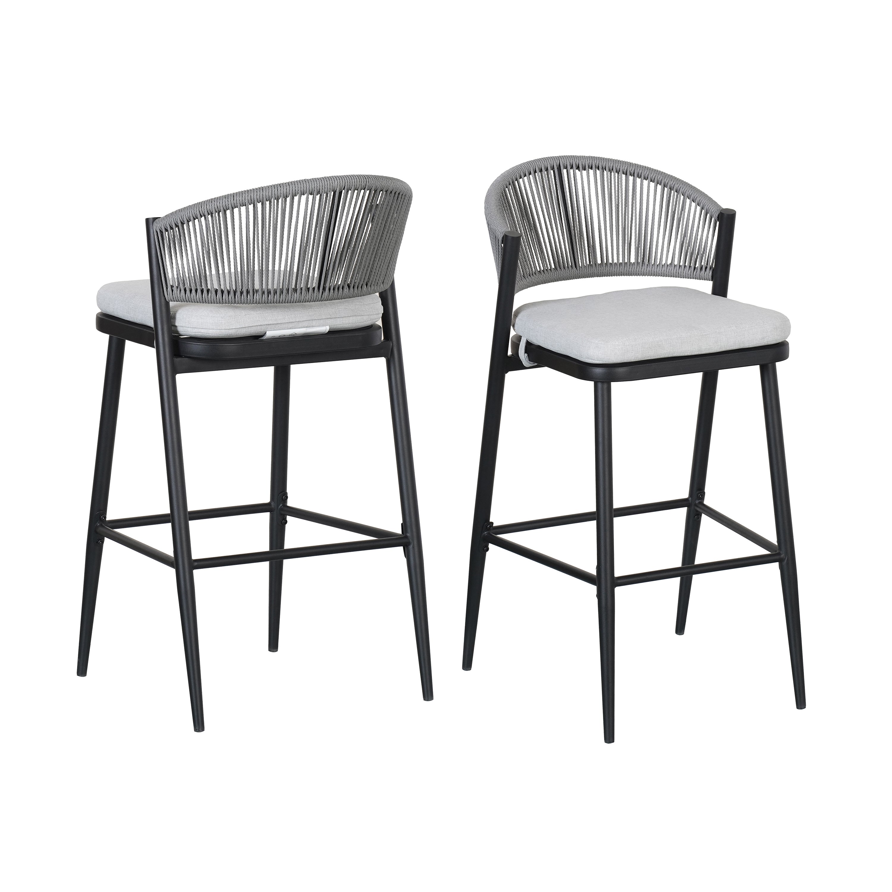 Outdoor Metal Frame Stools with Scallop-Shaped Backrest & Water-Resistant Cushions, Set of 2