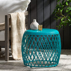 Coveted 19.75" Outdoor Cylindrical Iron Side Table with Lattice Design