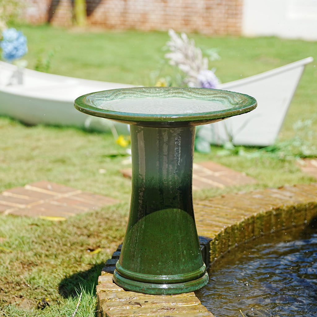 17'' Green Ombre Ceramic Bird Bath