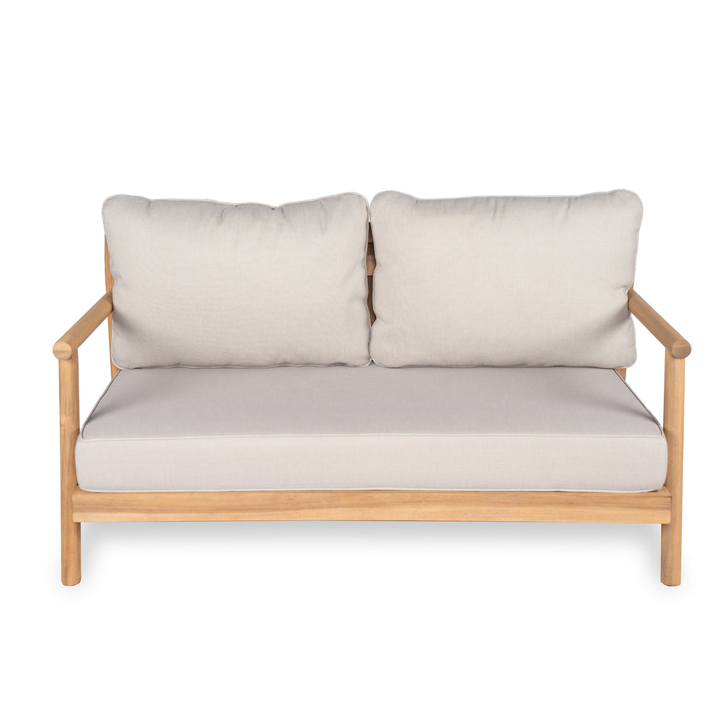 Indira Outdoor Acacia Wood Loveset Sofa with Water-Resistant Cushion