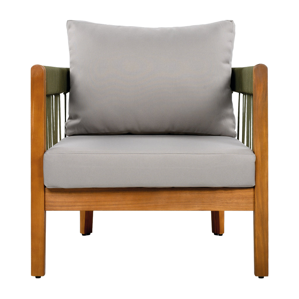 Azari Outdoor Acacia Wood Club Chair with Handwoven Rope Accents & Curved Backrest