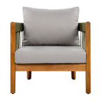 Azari Outdoor Acacia Wood Club Chair with Handwoven Rope Accents & Curved Backrest