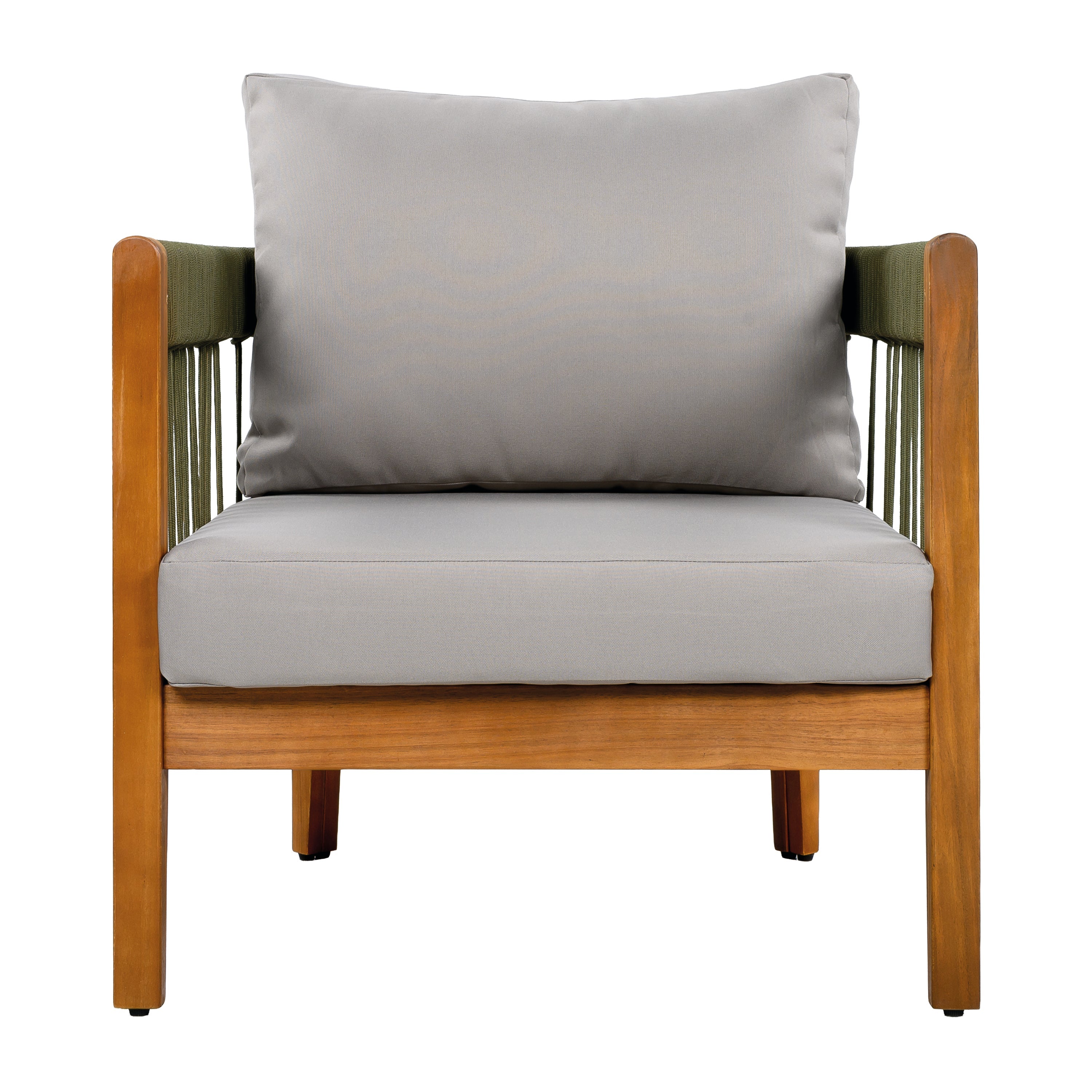 Azari Outdoor Acacia Wood Club Chair with Handwoven Rope Accents & Curved Backrest