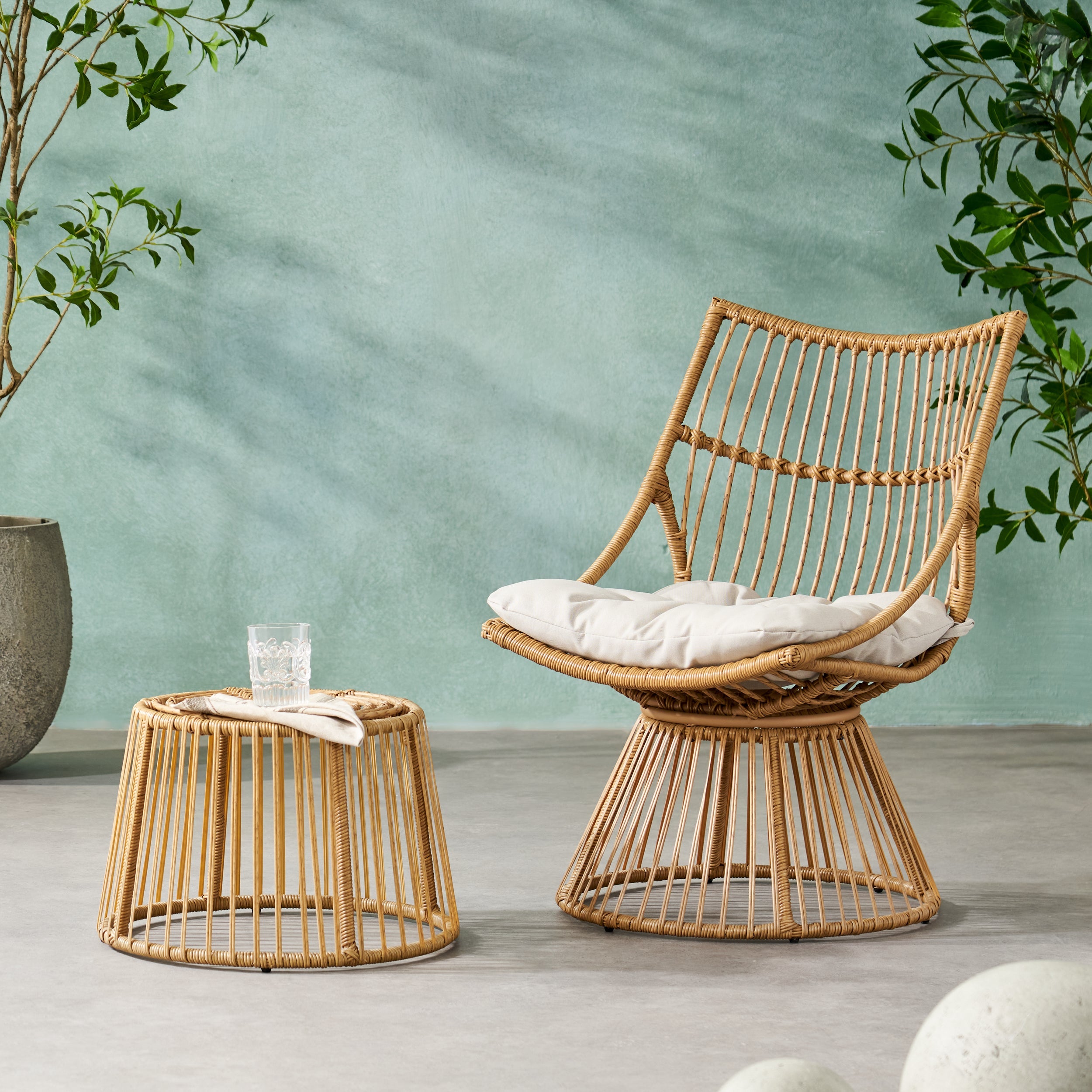 Enduring 2-Piece Rattan Patio Set with Club Chair and Side Table