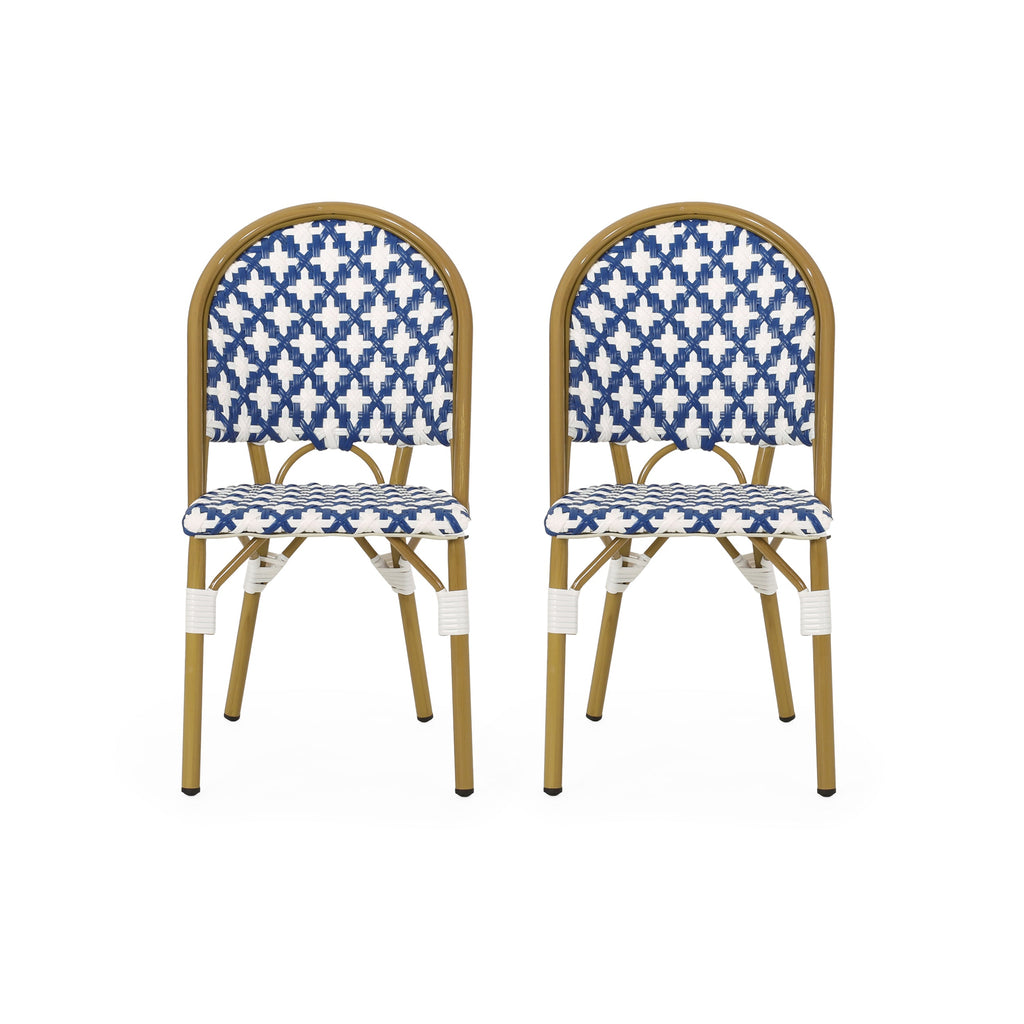 French Bistro Outdoor Dining Chairs, Set of 2 Navy & White