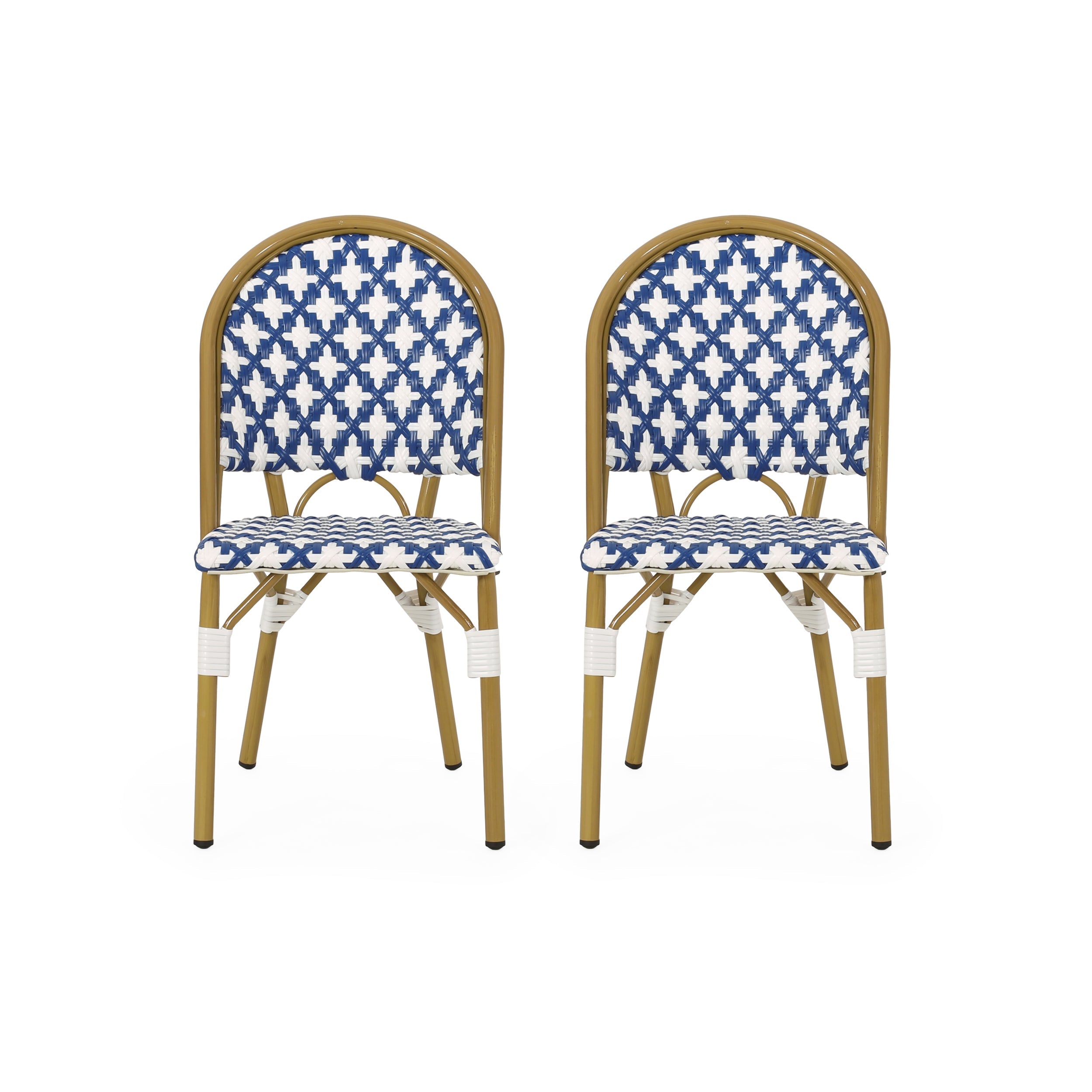 French Bistro Outdoor Dining Chairs, Set of 2 Navy & White