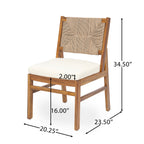 Monica Outdoor Wood and Wicker Woven Dining Chair with Cushions, Set of 2