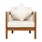 Azari Outdoor Acacia Wood Club Chair with Handwoven Rope Accents & Curved Backrest