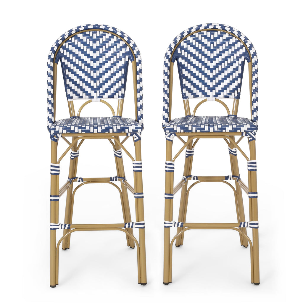 Clifftop 29.5" Outdoor Rattan Bar Stool with Aluminum Frame and Footrest, Set of 2