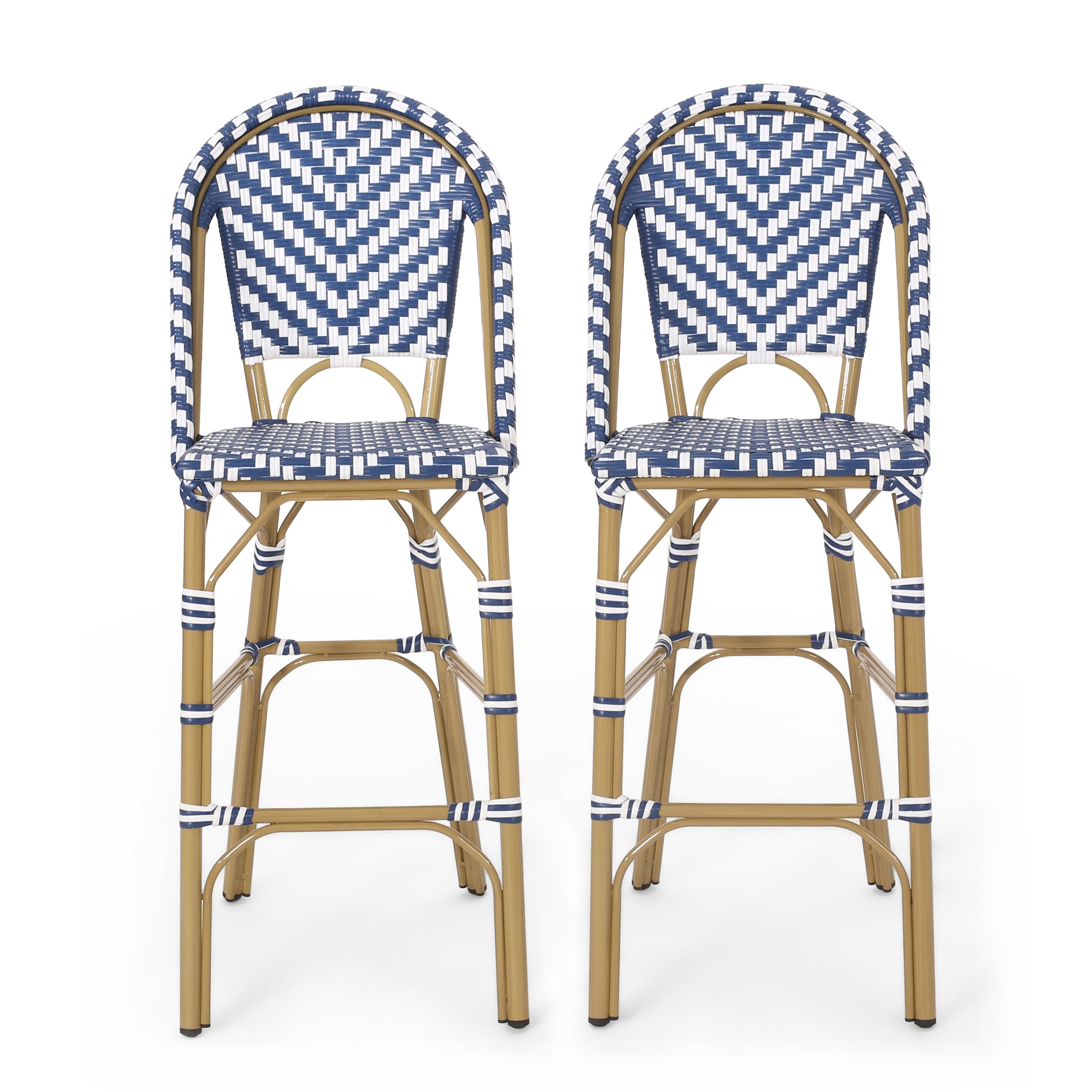 Clifftop 29.5" Outdoor Rattan Bar Stool with Aluminum Frame and Footrest, Set of 2