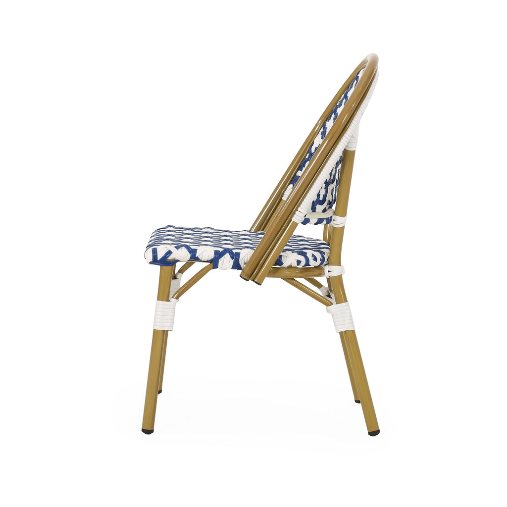 French Bistro Outdoor Dining Chairs, Set of 2 Navy & White