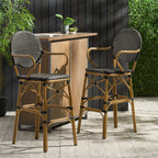 Valorous Outdoor Wicker Bar Stool with Round Back and Curved Arms, Set of 2