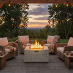 Outdoor Square Fire Pit with Steel Burner, Lava Rocks and Cover