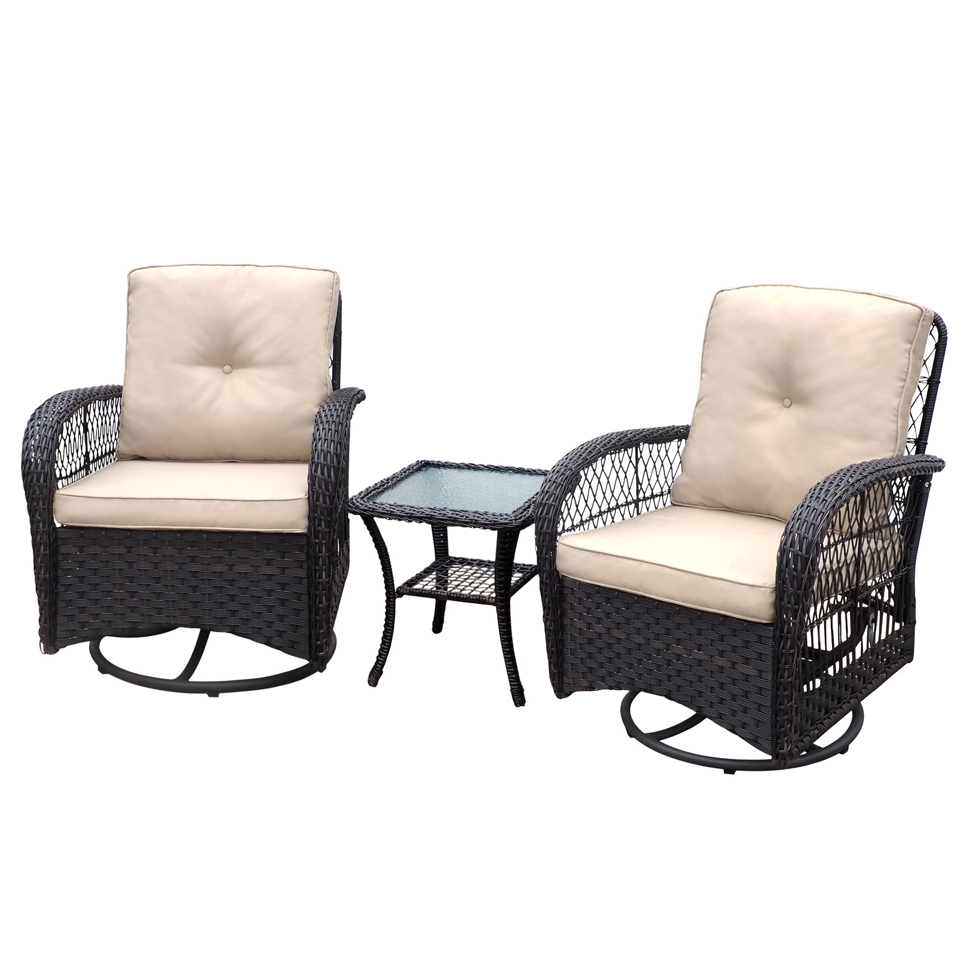 3 Piece Outdoor Wicker Rocker Swivel Conversation Set