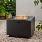 33" Outdoor Iron Square Propane Fire Pit, Tank Inside, 50,000 BTU