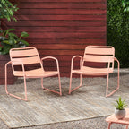 Outdoor Iron Chair with Open Slat Design and Curved Arms, Set of 2