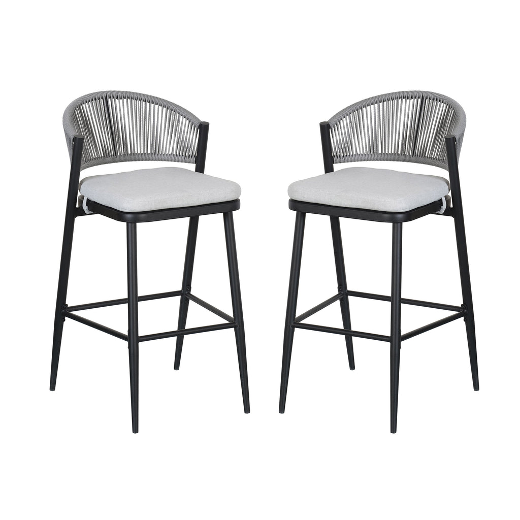 Outdoor Metal Frame Stools with Scallop-Shaped Backrest & Water-Resistant Cushions, Set of 2