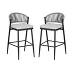 Outdoor Metal Frame Stools with Scallop-Shaped Backrest & Water-Resistant Cushions, Set of 2