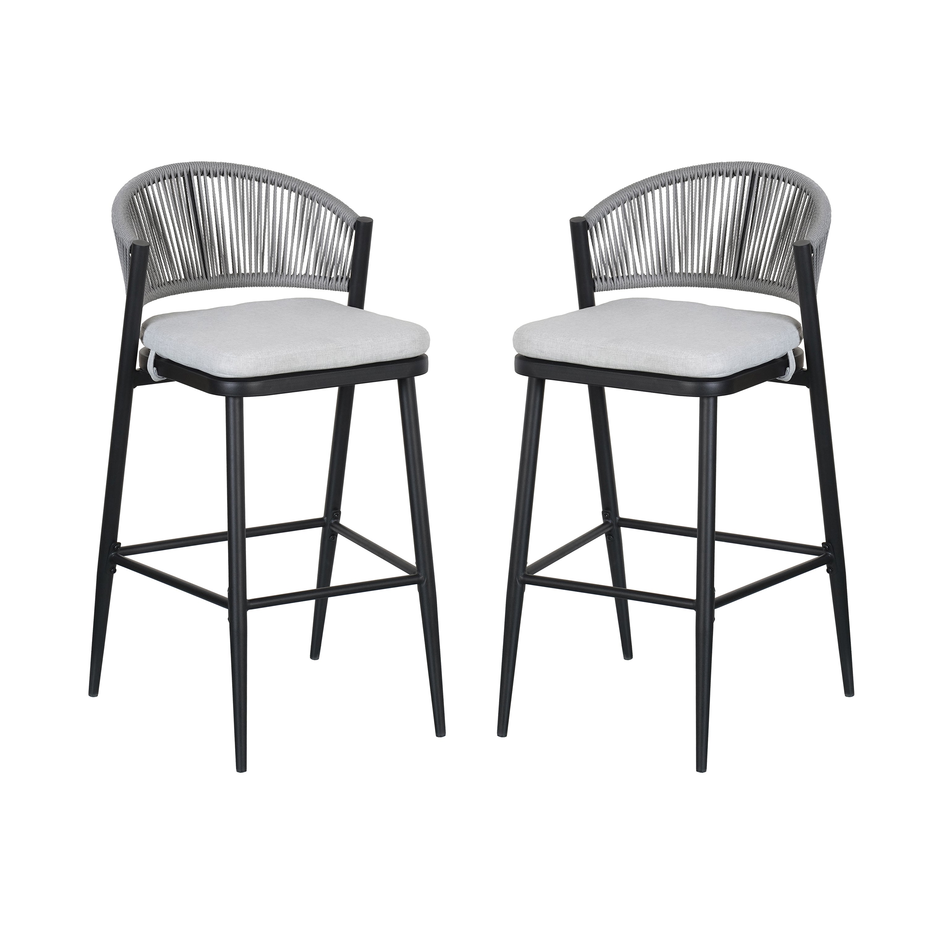 Outdoor Metal Frame Stools with Scallop-Shaped Backrest & Water-Resistant Cushions, Set of 2