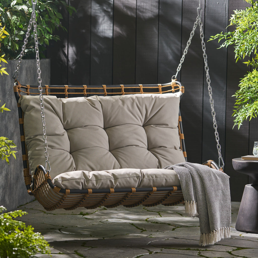 Arruda Outdoor Wicker Porch Swing with Cushions