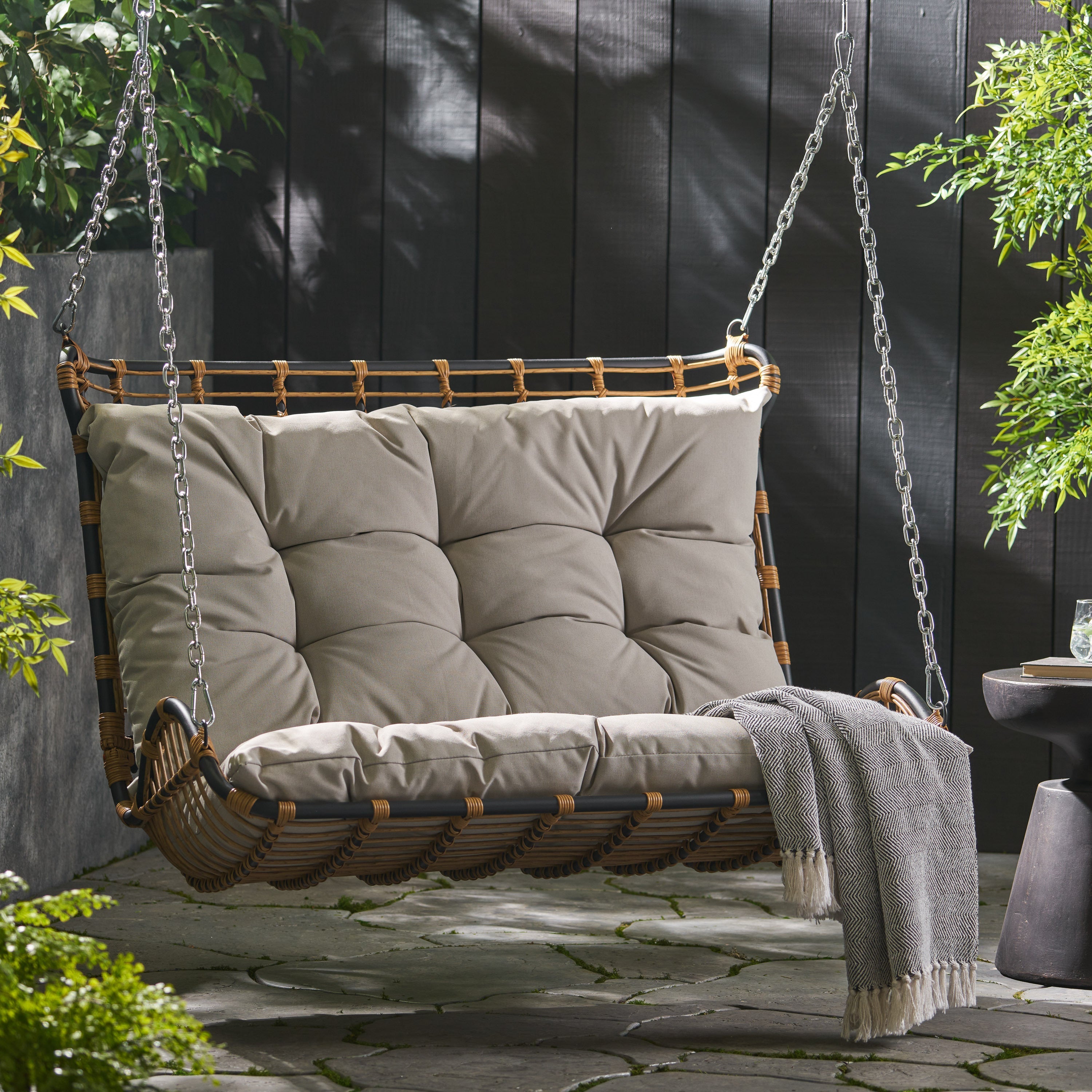 Arruda Outdoor Wicker Porch Swing with Cushions