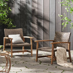 Hampton Outdoor Rattan & Acacia Wood Wicker Club Chairs, Set of 2