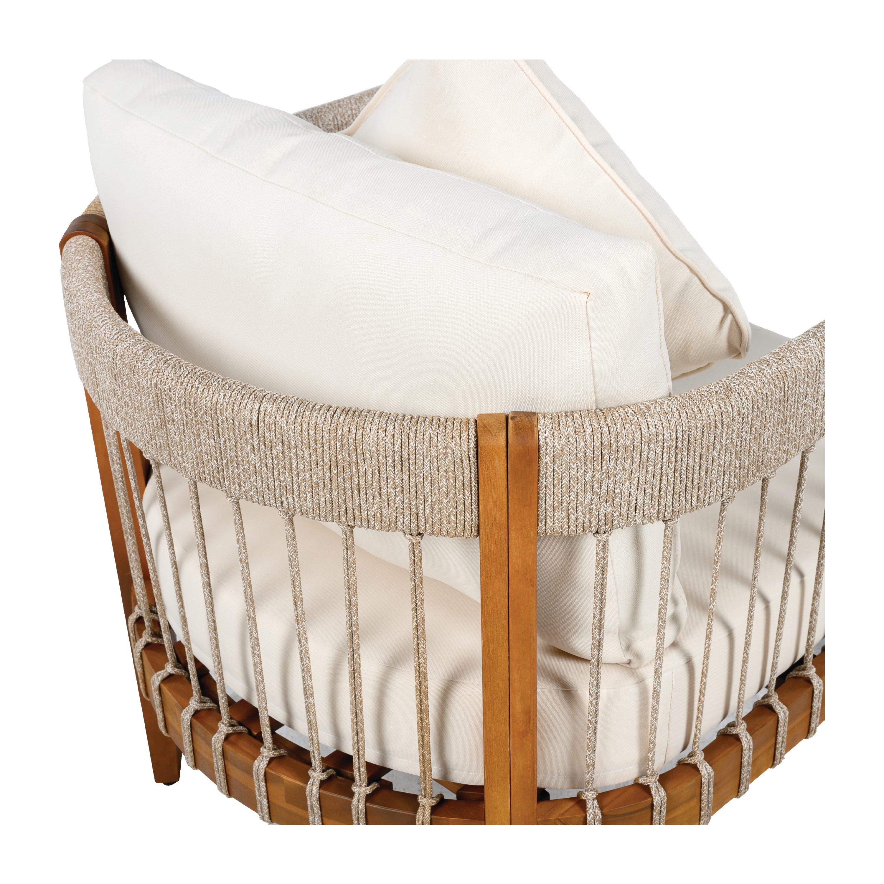 Azari Outdoor Acacia Wood Club Chair with Handwoven Rope Accents & Curved Backrest