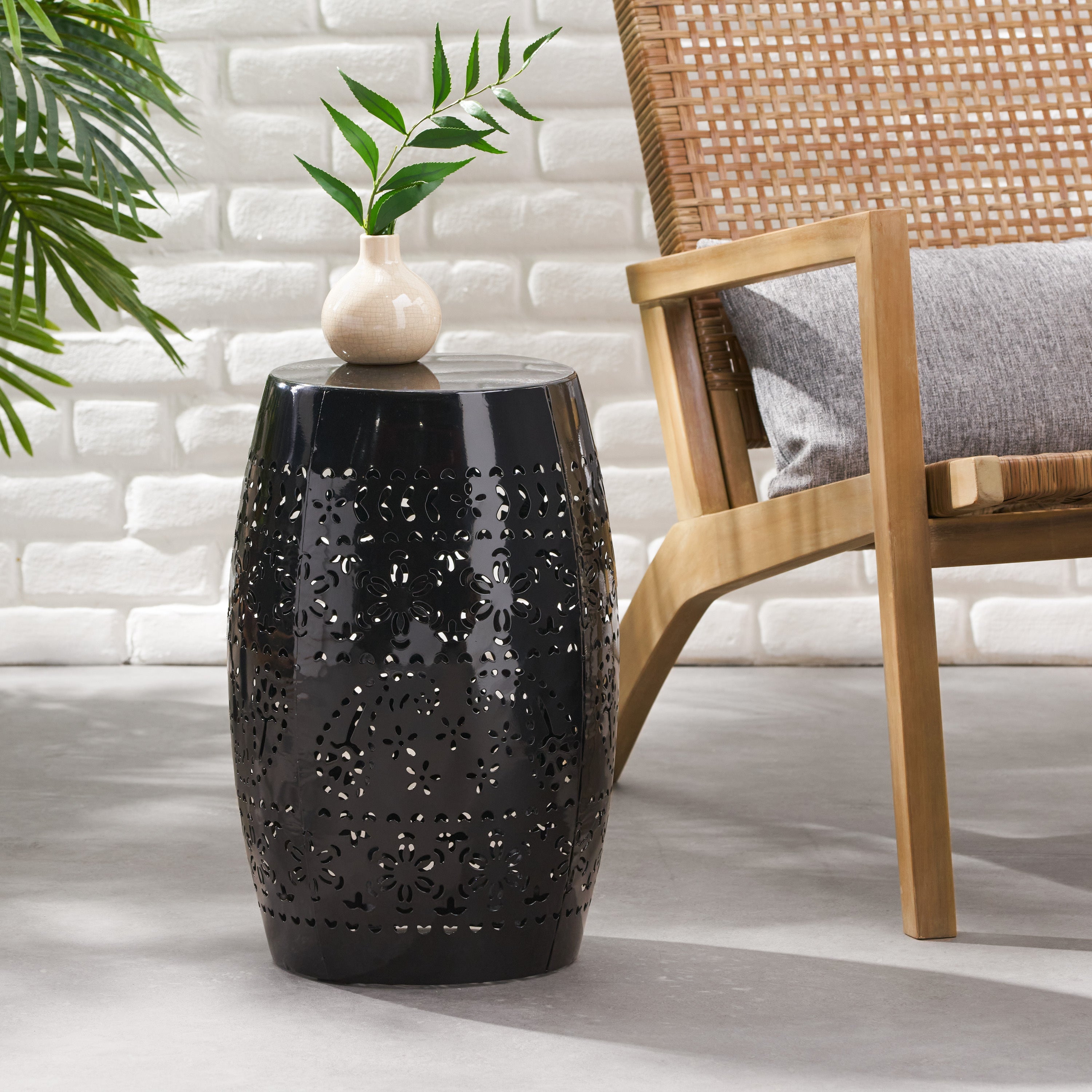 Ruby Outdoor Metal Lace Cutout Accent Table