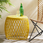 Coveted 19.75" Outdoor Cylindrical Iron Side Table with Lattice Design