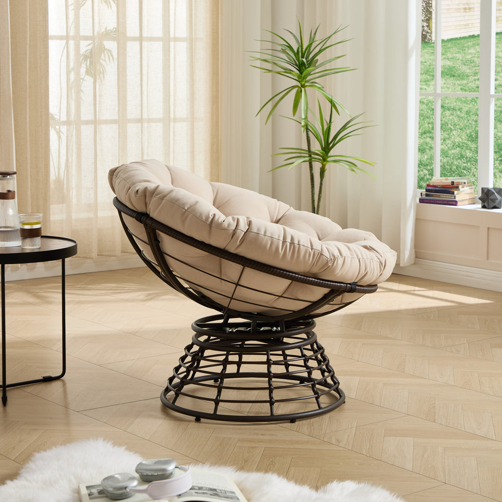 360° Swivel Indoor Outdoor Wicker Papasan Chair with Soft Thick Cushion