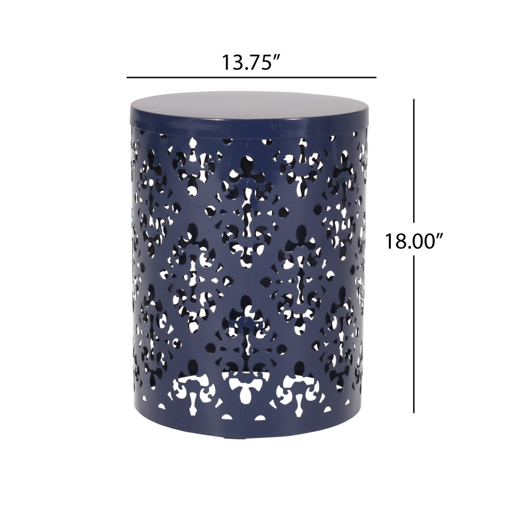 Spherical Outdoor Cylindrical End Table with Iron Cut Design
