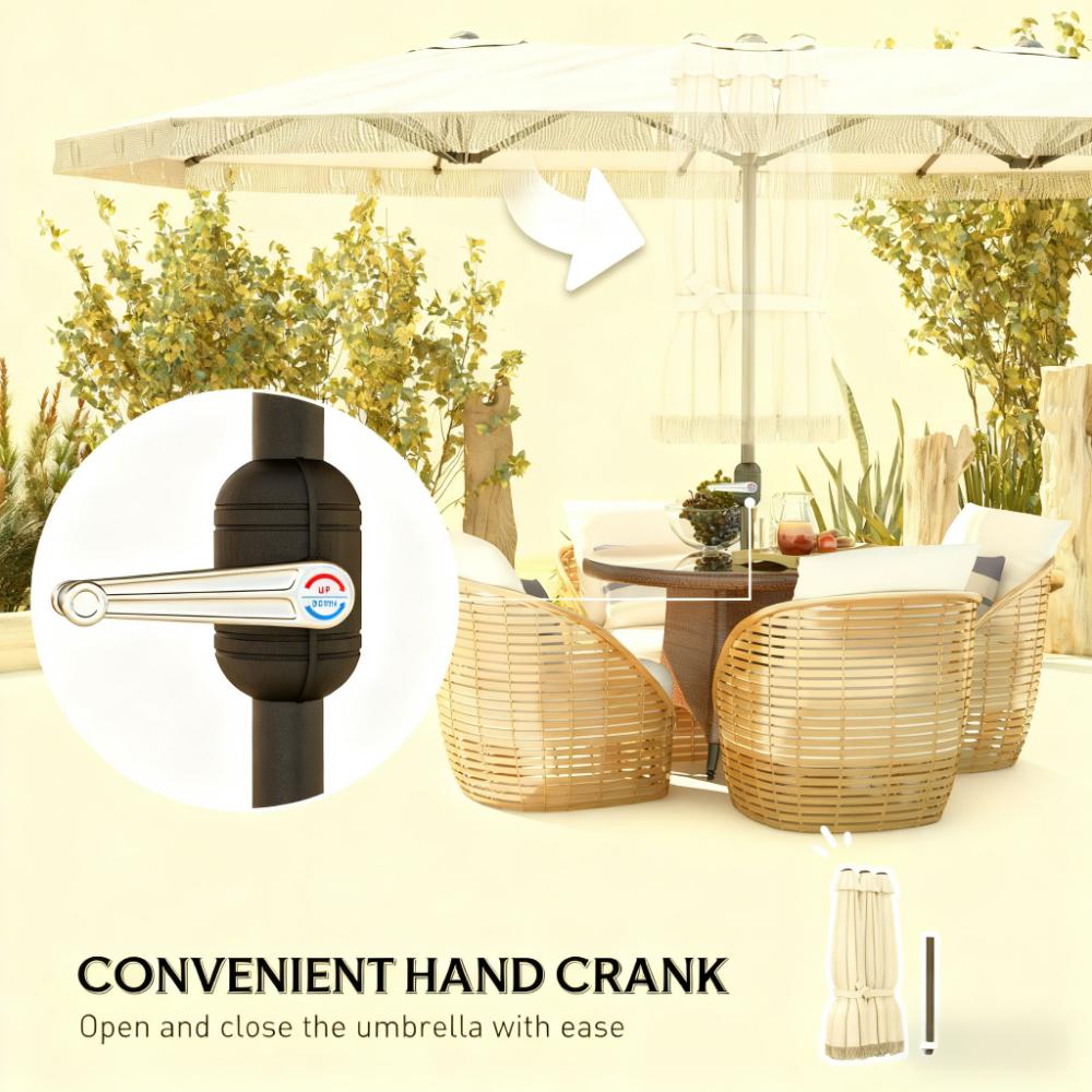 Oversized Fringe Trim Patio Umbrella with Crank Handle