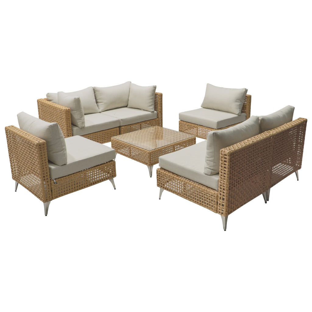 7-Piece Outdoor Wicker Sectional Sofa with Water Resistant Cushions and Coffee Table