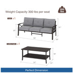 Marisol 2 Piece Outdoor Patio Set, 70" All-Weather Metal 3-Seat Sofa and Coffee Table