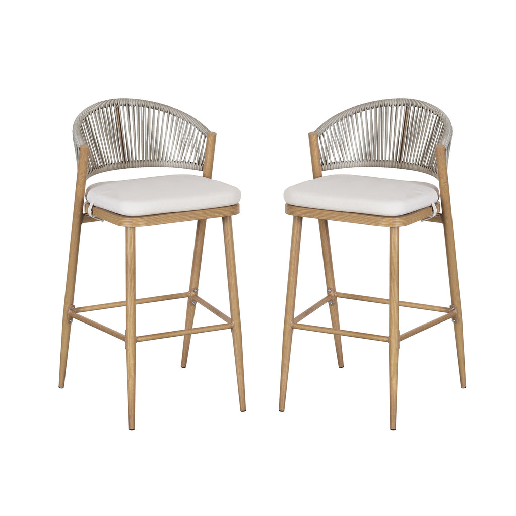 Outdoor Metal Frame Stools with Scallop-Shaped Backrest & Water-Resistant Cushions, Set of 2