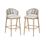 Outdoor Metal Frame Stools with Scallop-Shaped Backrest & Water-Resistant Cushions, Set of 2