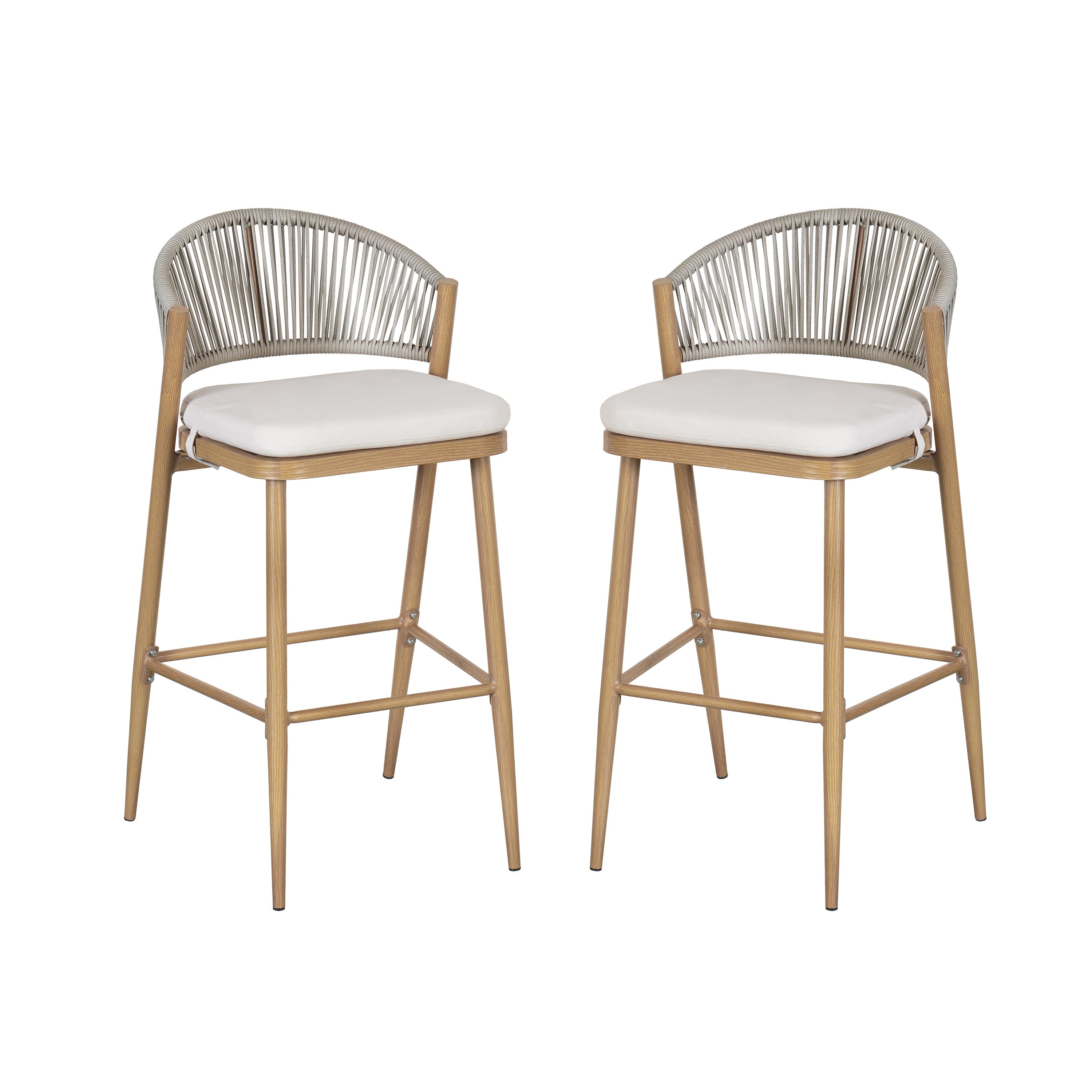 Outdoor Metal Frame Stools with Scallop-Shaped Backrest & Water-Resistant Cushions, Set of 2