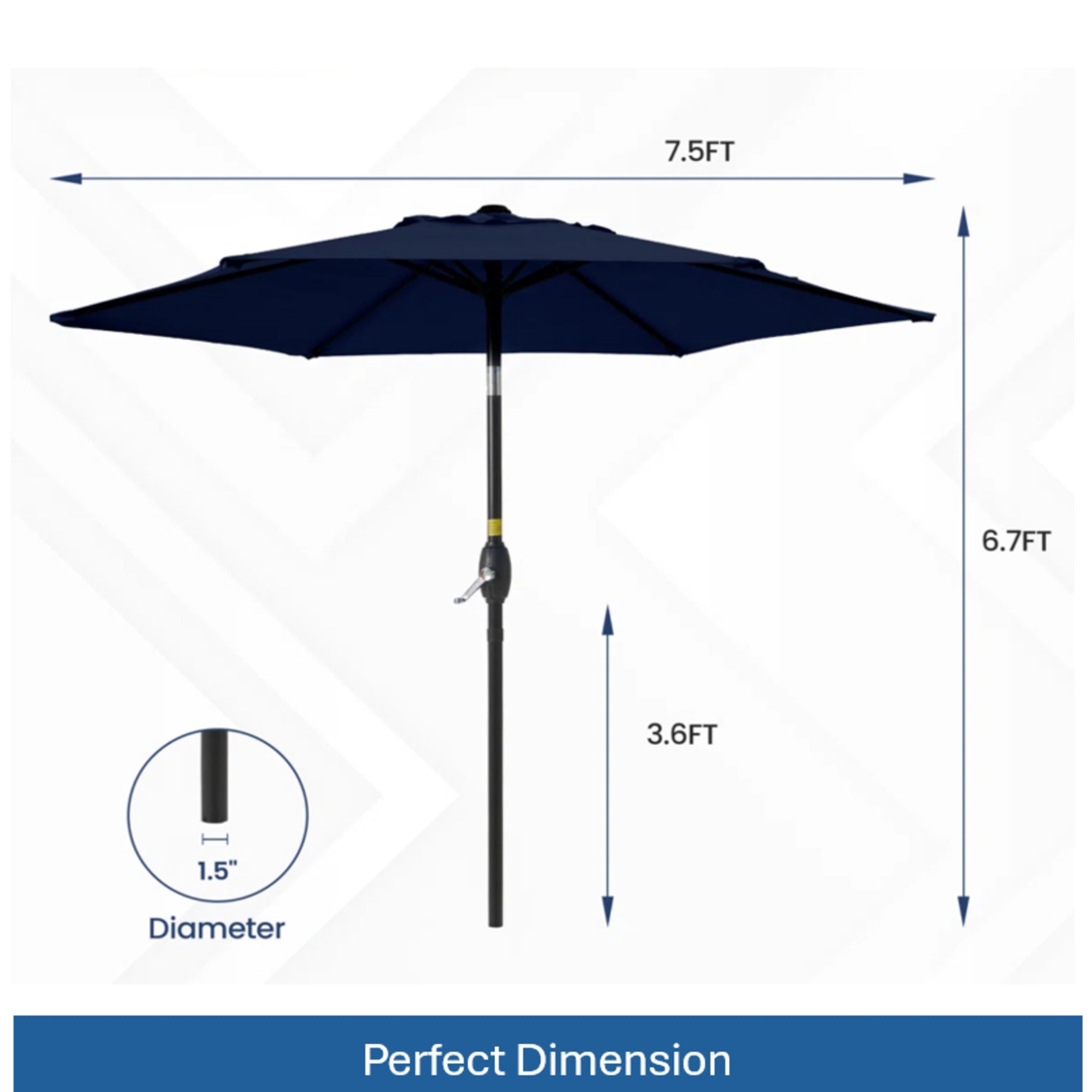 7.5 Feet Market Umbrella with Crank Lift & Tilt, Base Not Included